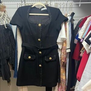 Classic Black Short Sleeve Dress with Gold Button Detail